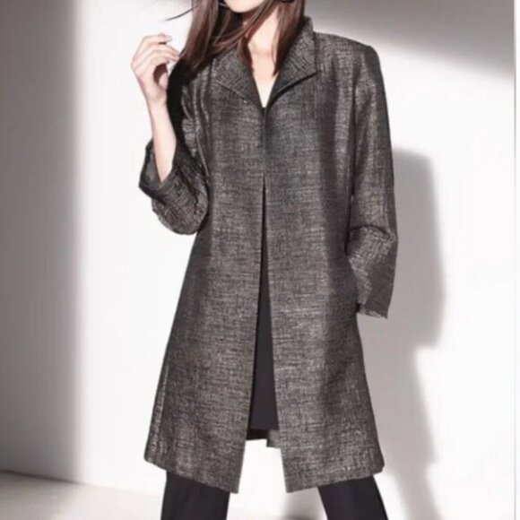 Eileen Fisher Women's Grey and Silver Silk Blend Jacquard Duster Jacket Size M - Picture 3 of 15